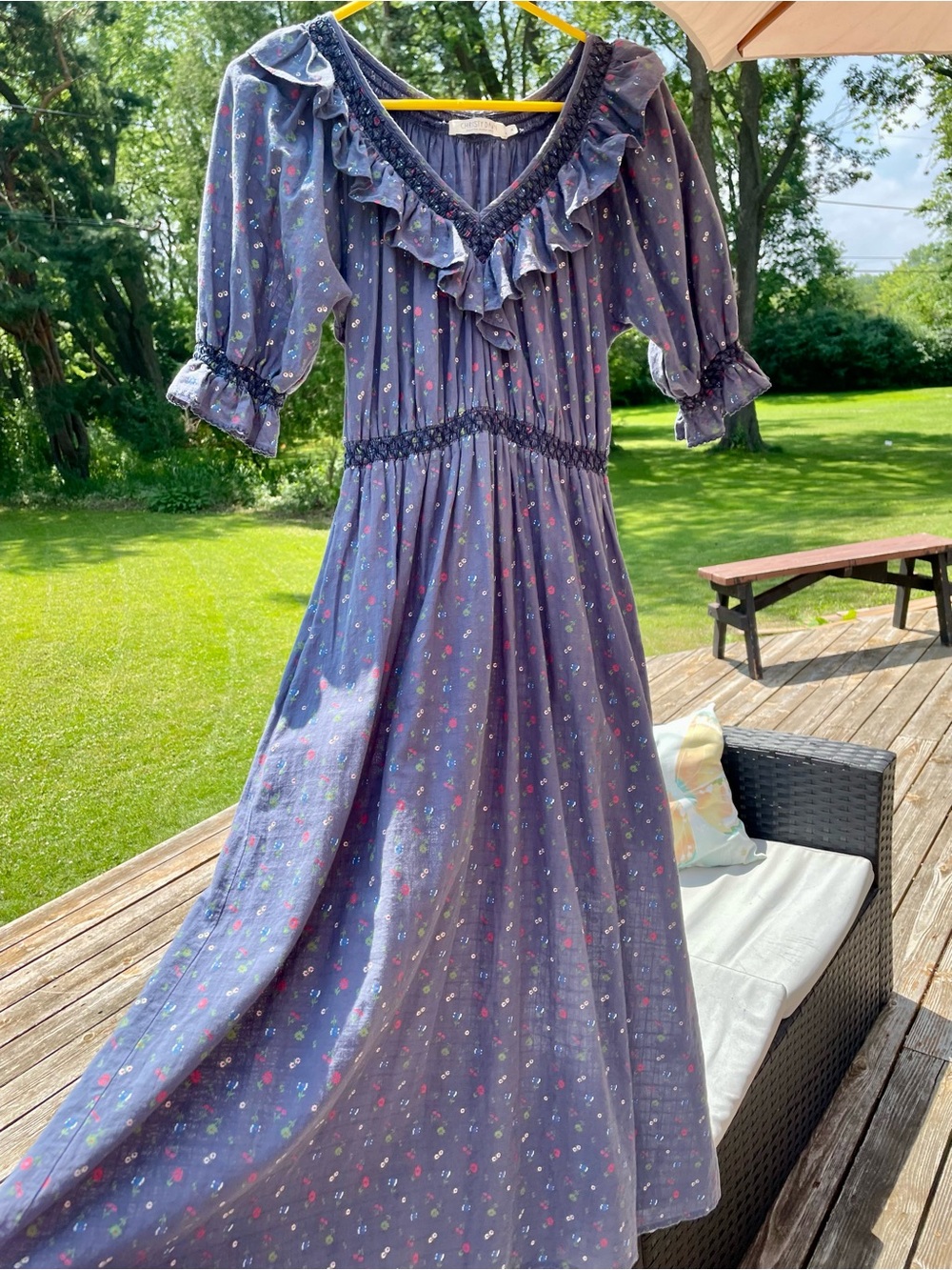 Christy Dawn Dusty Lavender Floral Maxi Dress with Ruffle Neckline